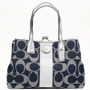Coach Signature Stripe Framed Carryall Tote